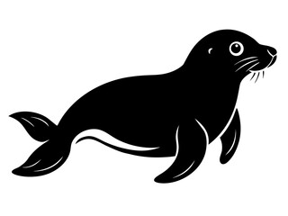 Fototapeta premium Stylized black silhouette of a seal on a white background
