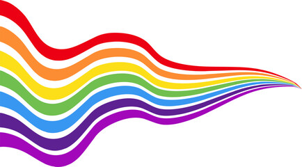 This image shows wavy rainbow-colored lines that flow from left to right on a white background
