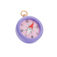Cute cartoon 3d compass with purple casing and pink face isolated on transparent background