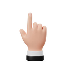 3d cartoon hand pointing index finger up with black and white cuff isolated on transparent background