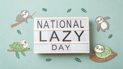 National lazy day celebration with cute sloths and turtles for a relaxing and fun holiday mood
