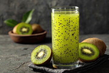 Kiwi smoothie in glass with fruit slices