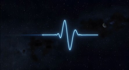 Bright blue illuminated waveform floating against a deep space background with scattered white stars. Suggests sound or signal transmission in the cosmos.