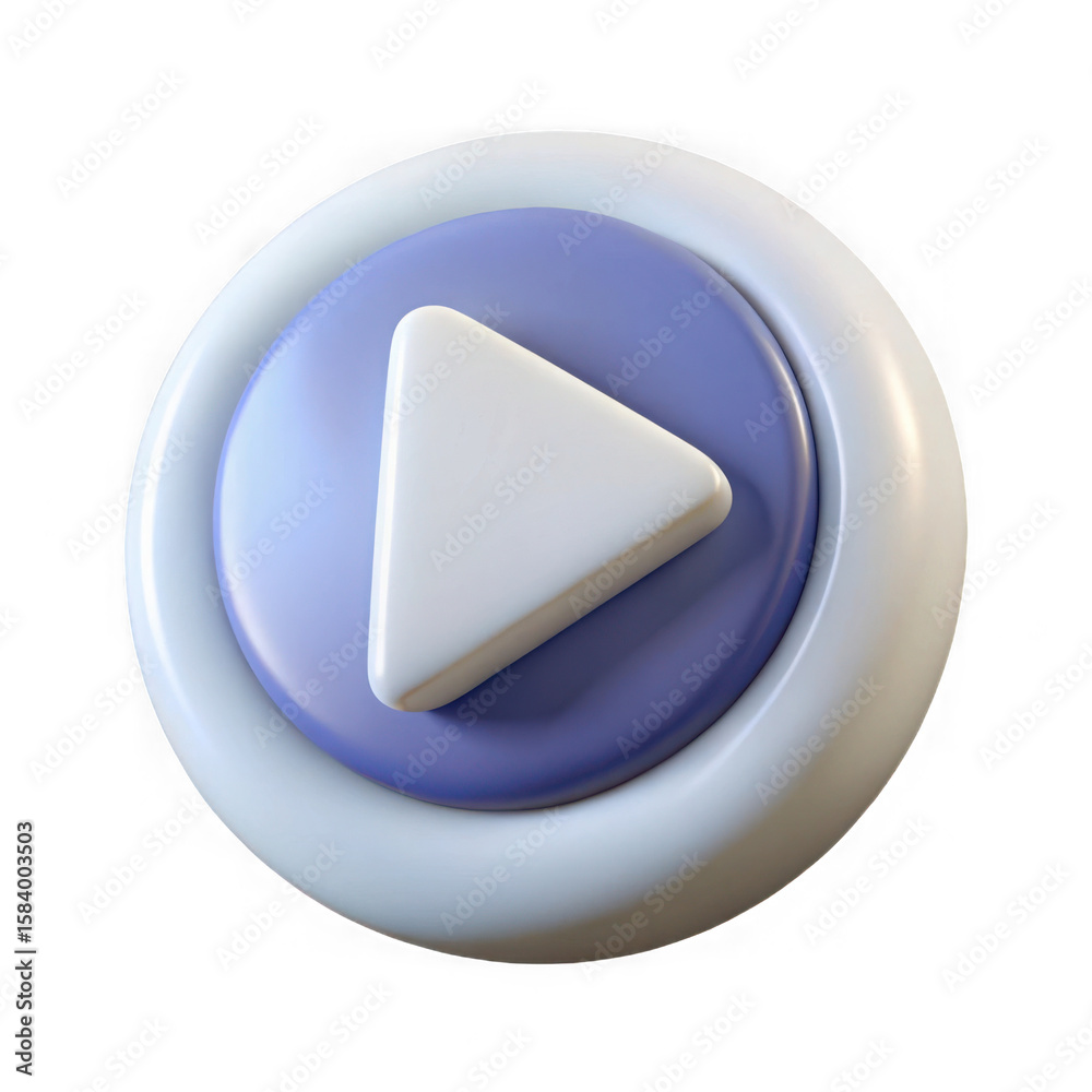 Poster modern 3d play button icon with soft edges and subtle gradient isolated on transparent background