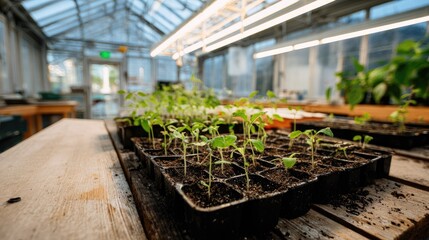 Seedlings in a greenhouse