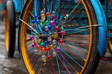 Colorful beaded bicycle wheel