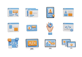 Collection of 3d ui and ux design elements for web and app development isolated on transparent background