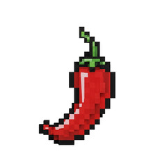 Pixel art red chili pepper with green stem isolated on transparent background