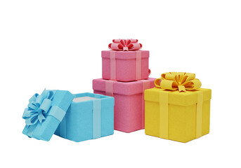 Colorful gift boxes with ribbons and bows isolated on transparent background