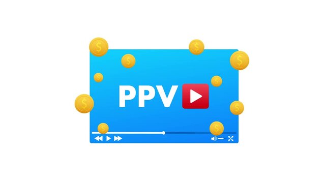 Pay per view video player with falling coins animation on white and green screen