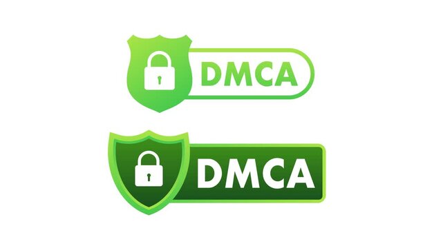 DMCA Protection Shield with Lock Icon Animation on White and Blue Background