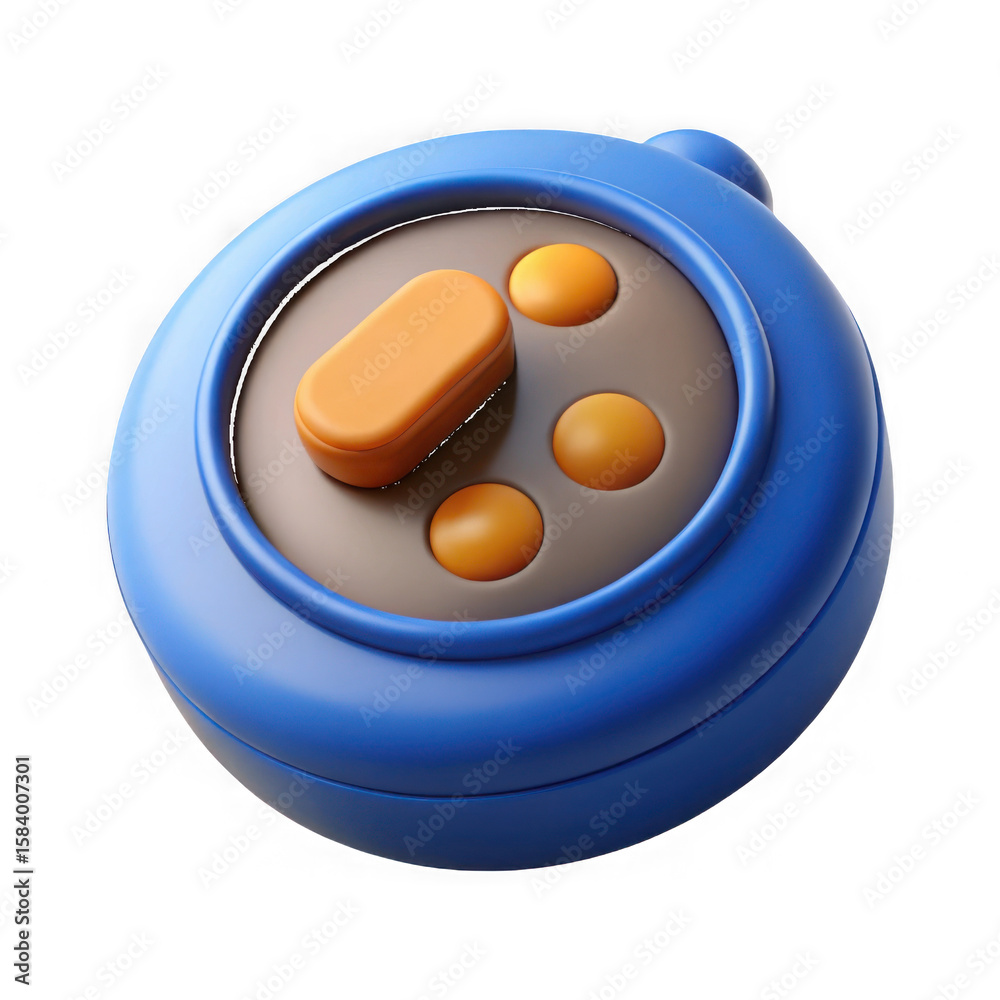 Poster stylized 3d rendering of a blue retro game controller with orange buttons isolated on transparent ba