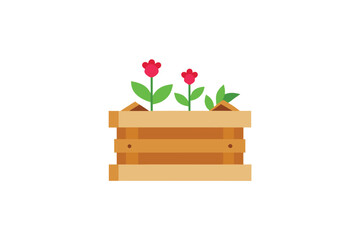 Minimal Wooden Crate With Blooming Flowers