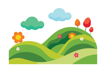 Obraz premium Landscape With Curvy Hills And Colorful Flowers