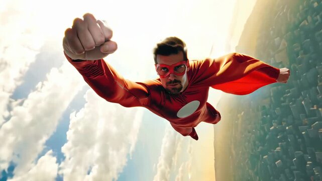 Brave superhero flying in sky