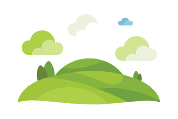 Obraz premium Flat Cartoon Scene Of Grassy Hills And Ge