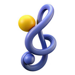 Whimsical 3d treble clef with yellow and blue spheres isolated on a transparent background music
