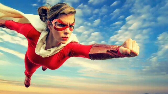 Brave superwoman flying to save the world