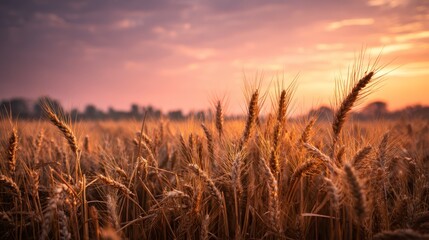 Naklejka premium Golden Sunset Over Wheat Field with Emotional Landscape View