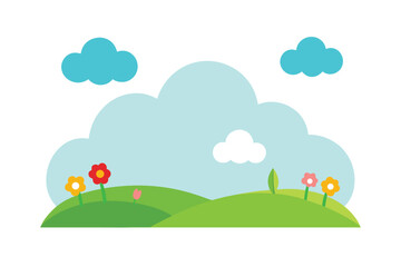 Fototapeta premium Cartoon Scene Of Wildflower Meadow With Rolling Hills