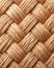 Close up of braided natural rope texture with detailed fiber pattern for background use.