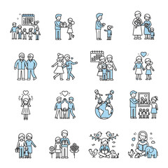 Fototapeta premium Collection of family bond and interaction line icons set