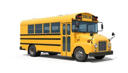 Vibrant yellow school bus with white stripe stopped at bus stop sign. Vehicle parked in front of building, waiting for passengers to board or disembark.