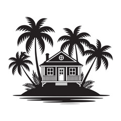 Obraz premium Tropical island bungalow with palm trees vacation