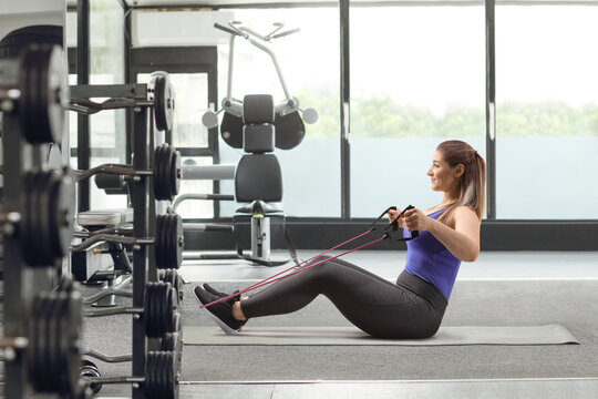Woman exercising with a resistance band