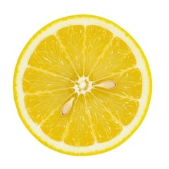 Fresh yellow lemon slice close up macro shot on a white background