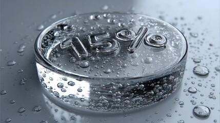 Clear disc with 15% discount, water droplets