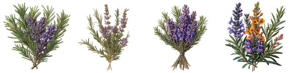 Fototapeta premium Floral Symphony: An artistic arrangement of delicate wildflowers is gracefully showcased, with a striking collection of vibrant hues, creating a sense of natural beauty on Transparent Backgrond