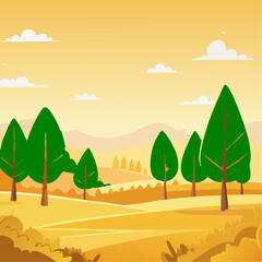 Green trees in a golden natural landscape