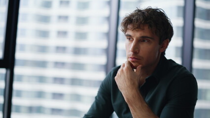 Naklejka premium Serious financier working office financial company closeup. Professional manager