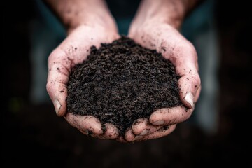 Hands holding dark soil