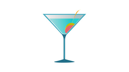 Stylized martini cocktail with olive and lemon twist on black background