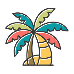 Stylized colorful palm tree illustration with a black background