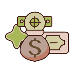 Financial goal achievement with money bag and target symbol