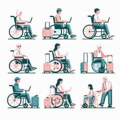 image of a passenger using a wheelchair with a simple and minimalist flat design using a white background