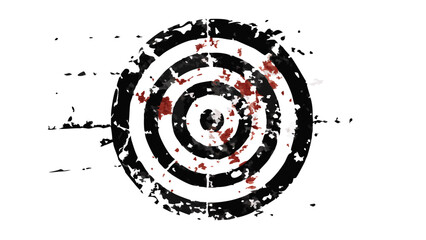 Abstract concentric circles with red and white distressed texture isolated on white background