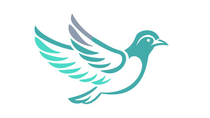 Stylized teal bird with wings spread in flight isolated on white background