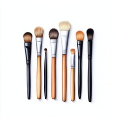 Fototapeta premium Collection of Different Makeup Brushes on White Background for Beauty Use
