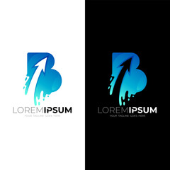 B logo and arrow design combination, blue color