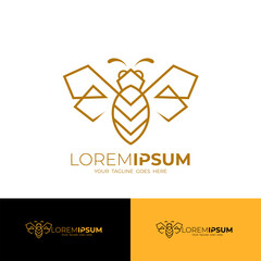 Bee logo with line design, honey producing animal logo