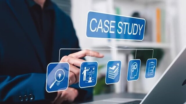 Unveiling the Details: A professional in a sleek business suit interacts with an interactive digital interface to study and showcase data analysis.