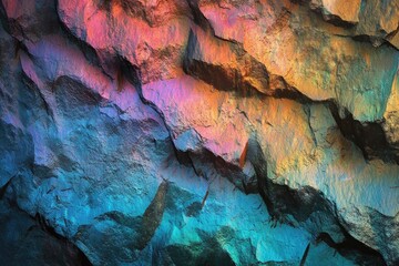 Fototapeta premium Textured rock formations illuminated by vivid, vibrant colors, creating a mesmerizing and otherworldly visual experience.