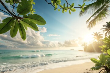 Sunny Summer Background with Tropical Elements – Photorealistic, Clean, Text-Friendly Composition