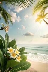 Sunny Summer Background with Tropical Elements – Photorealistic, Clean, Text-Friendly Composition