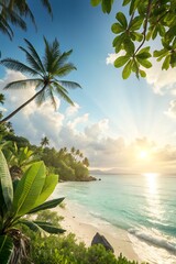 Sunny Summer Background with Tropical Elements – Photorealistic, Clean, Text-Friendly Composition