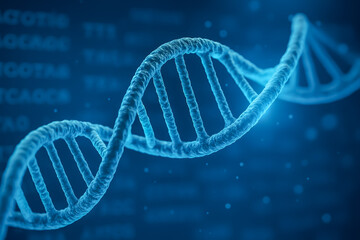Detailed close-up of a dna double helix structure on blue background